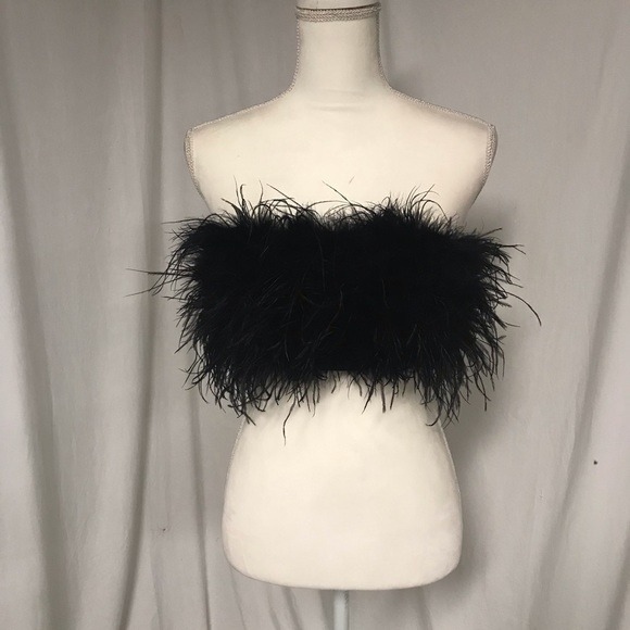 Akira Black Fun Times Feather Bandeau Top M
